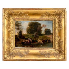 Oil on Board by Guillaume Frederik Ronmy Titled "Watering the Cows"