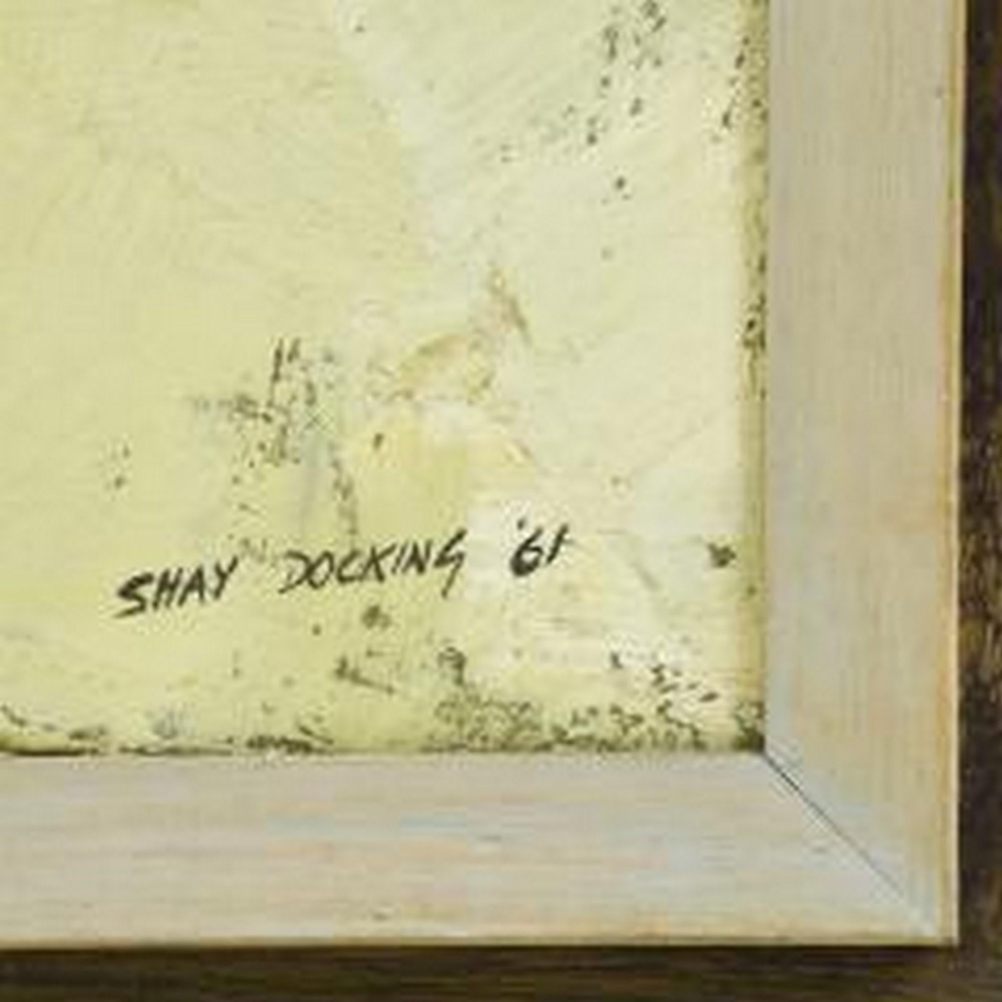 Gerahmtes Öl auf Karton des neuseeländischen Künstlers Shay Docking (1928-2000) mit dem Titel 