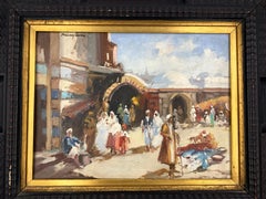 Oil on Board Decorative Painting, Oriental Market Scene