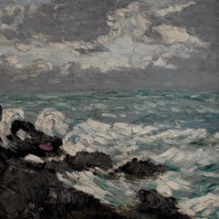 Öl auf Karton mit einer Darstellung der rauen See von Cavver, 20. Jahrhundert, keramischer Rahmen