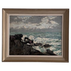 Öl auf Karton mit einer Darstellung der rauen See von Cavver, 20. Jahrhundert, keramischer Rahmen