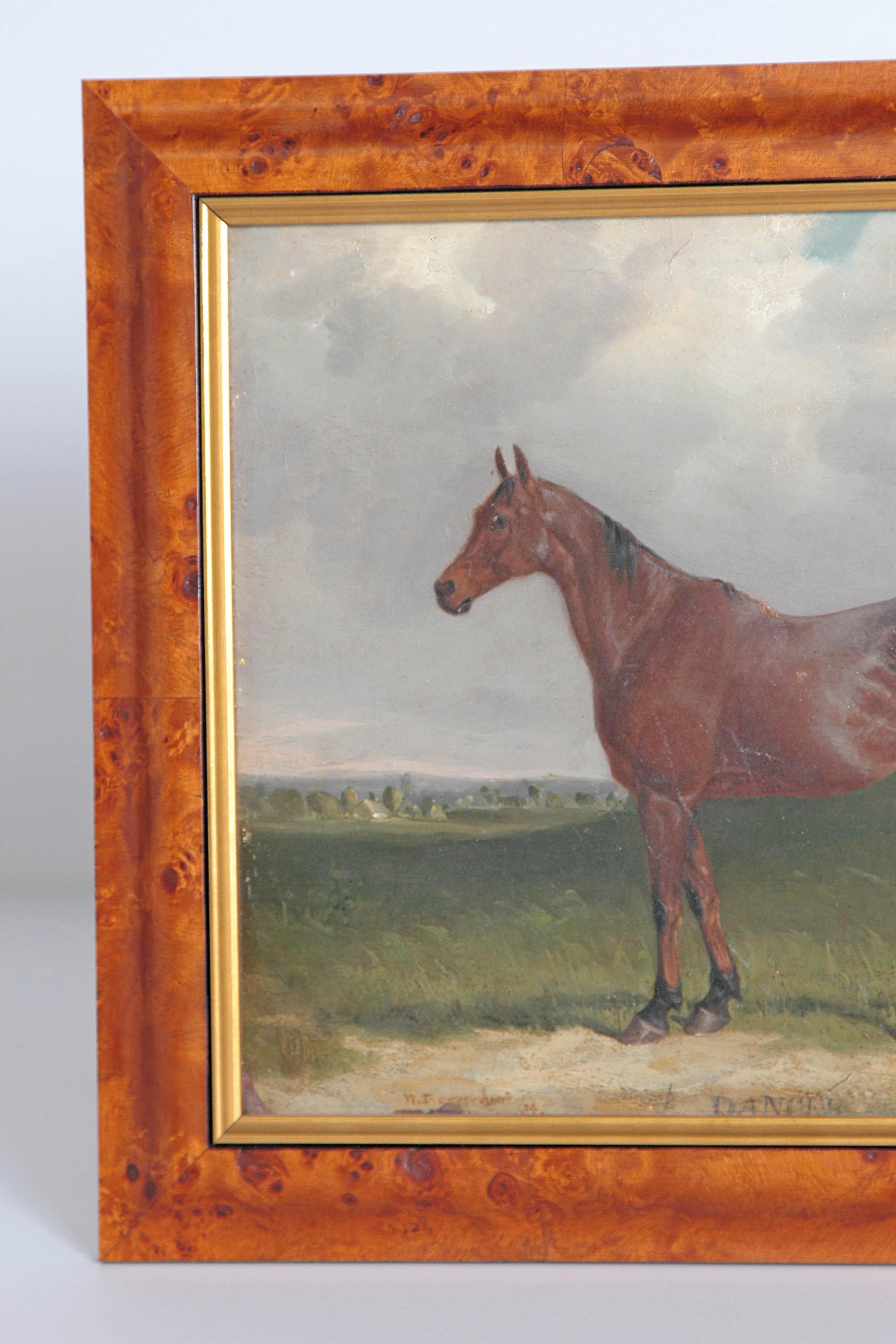 A beautifully painted horse portrait in landscape titled Dancer, signed and dated 1834. Painting measures 11.5