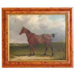 Antique Oil on Board Horse Portrait