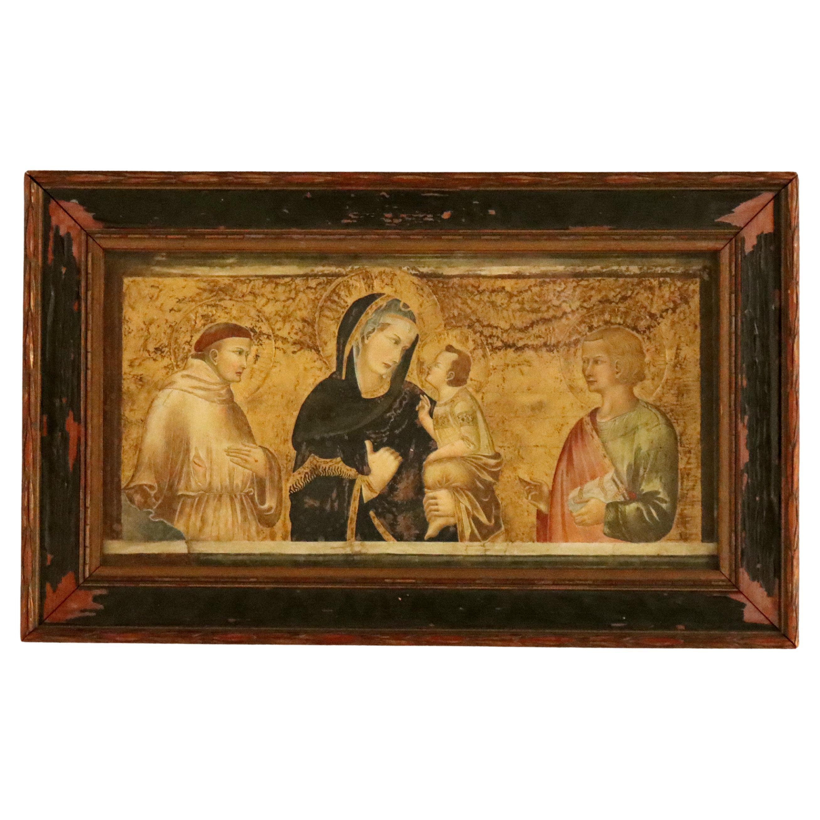 Oil On Board Icon Master Copy “Madonna, St. Francis 
St. John” Numbered 19thC For Sale