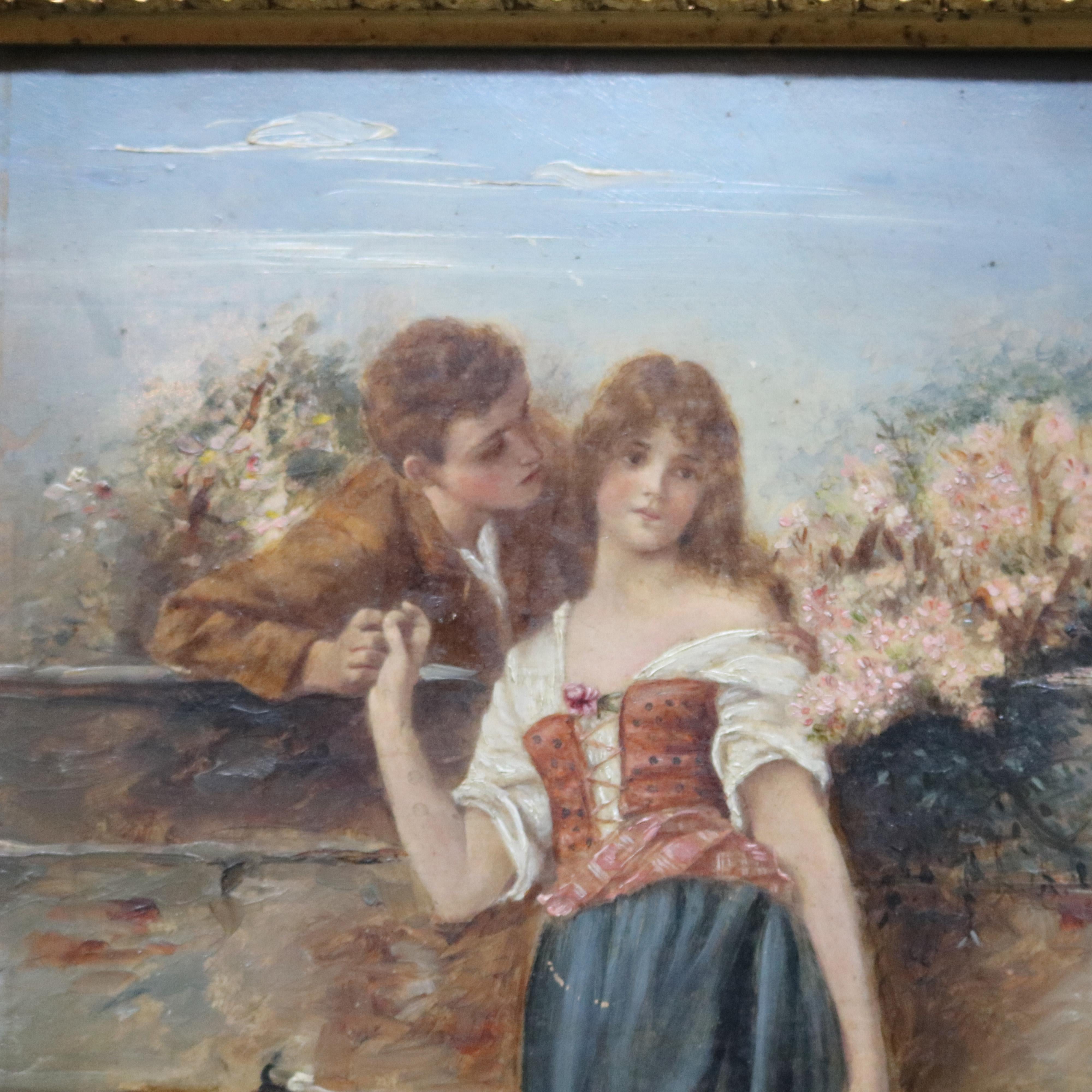 European Oil on Board Neoclassical Painting of Courting Scene, circa 1890