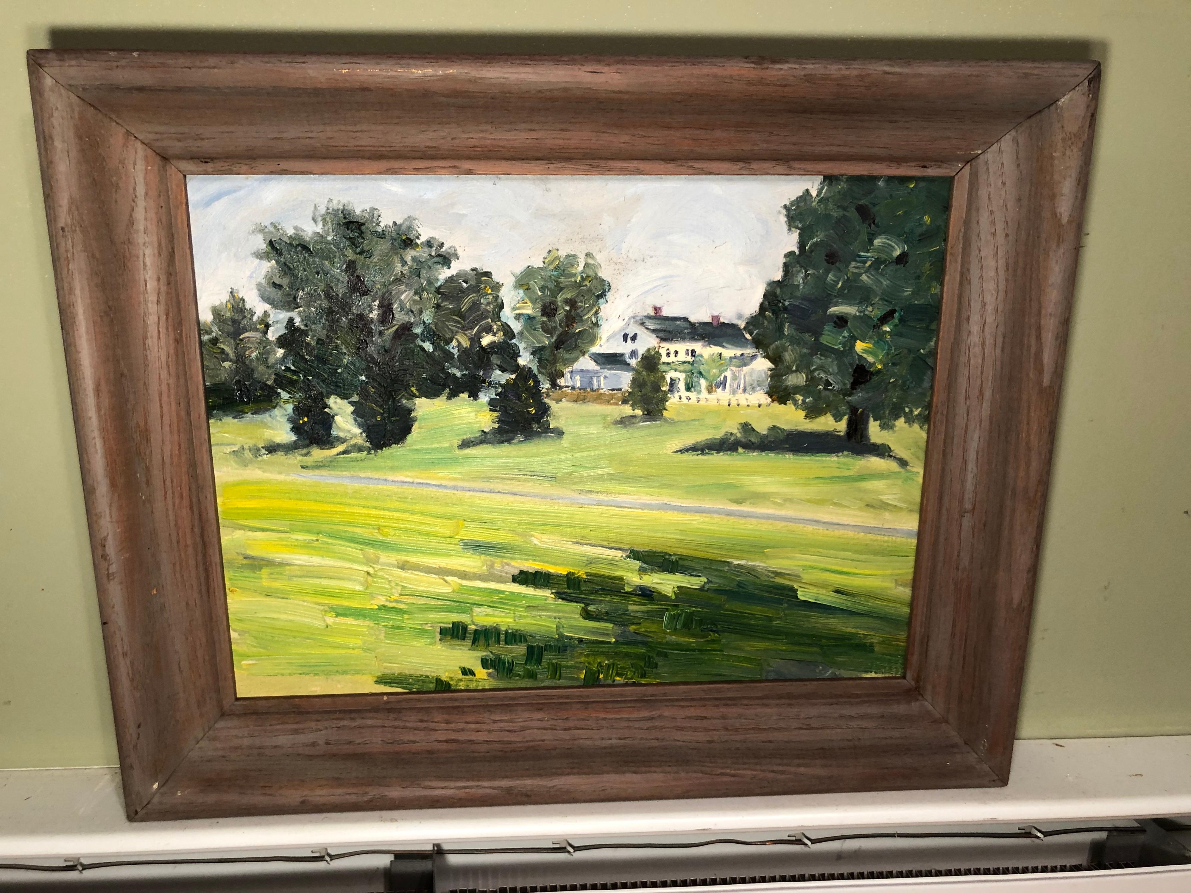 Oil on Board of a Pastoral Scene with House In Good Condition In Redding, CT