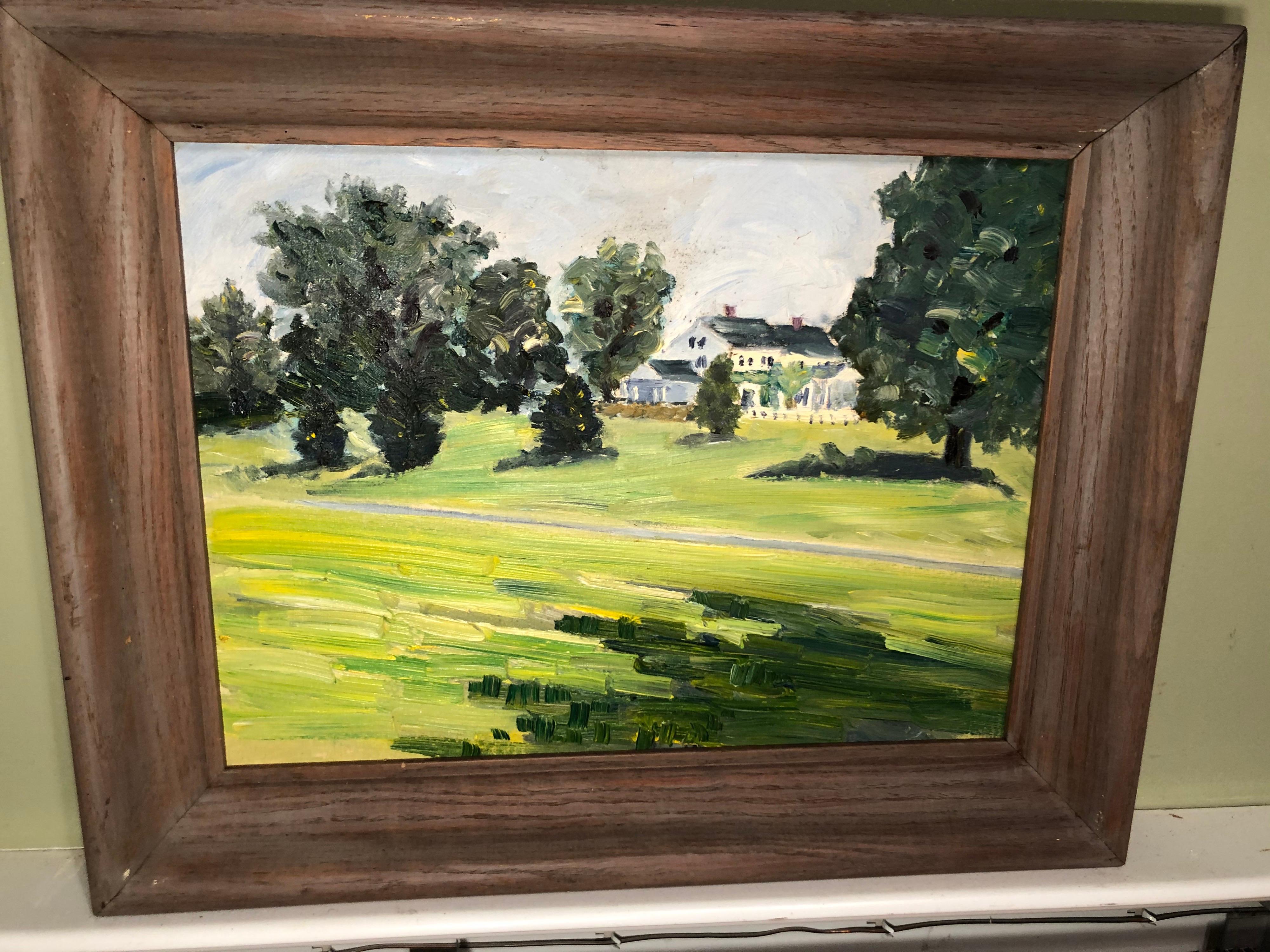 20th Century Oil on Board of a Pastoral Scene with House For Sale