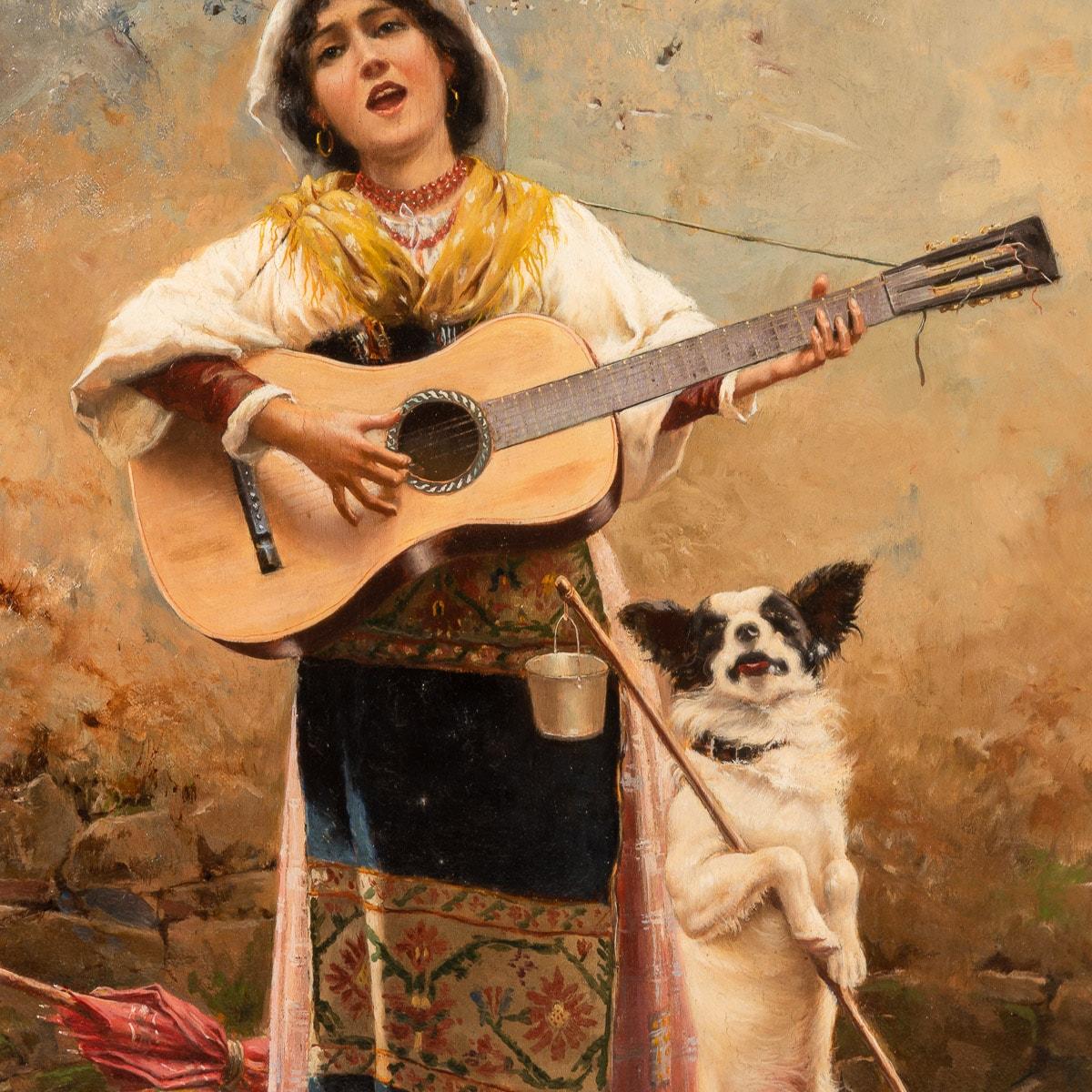 Spanish Oil On Board Of A Woman Playing Guitar, Signed By José Echena (Spain 1845-1909) For Sale