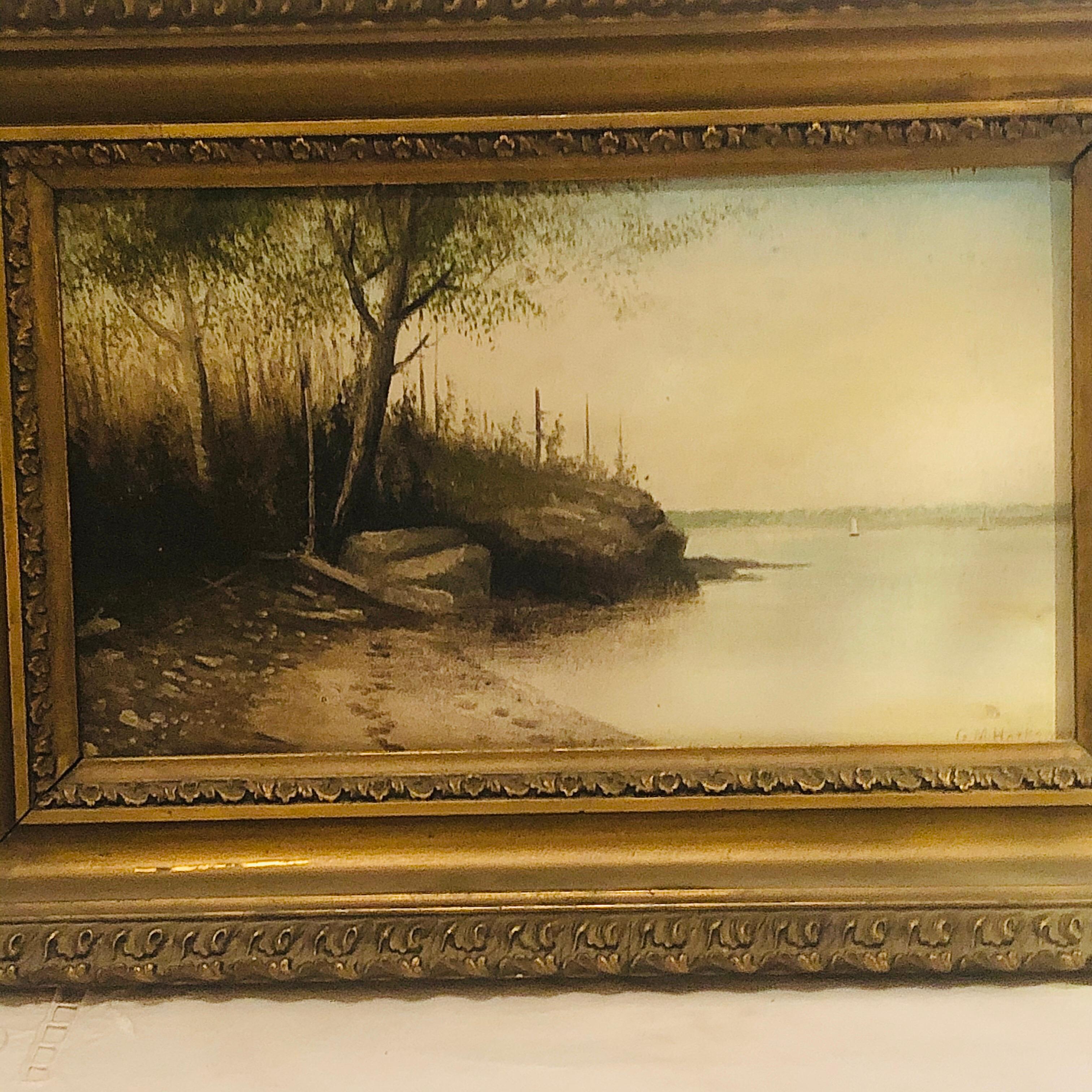 Hand-Painted Oil on Board of Peaks Island in Maine Signed George M. Hathaway '1853-1903'