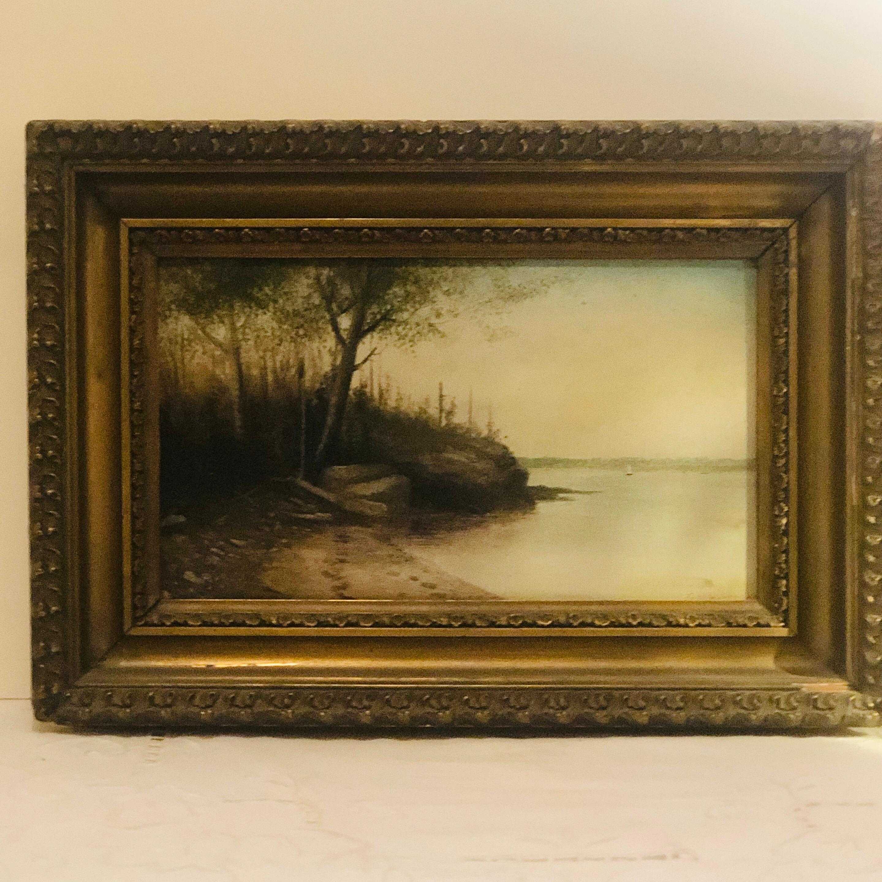 Wood Oil on Board of Peaks Island in Maine Signed George M. Hathaway '1853-1903'