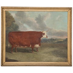 Oil on Board of Prize Cow Signed "Whitford 1867"