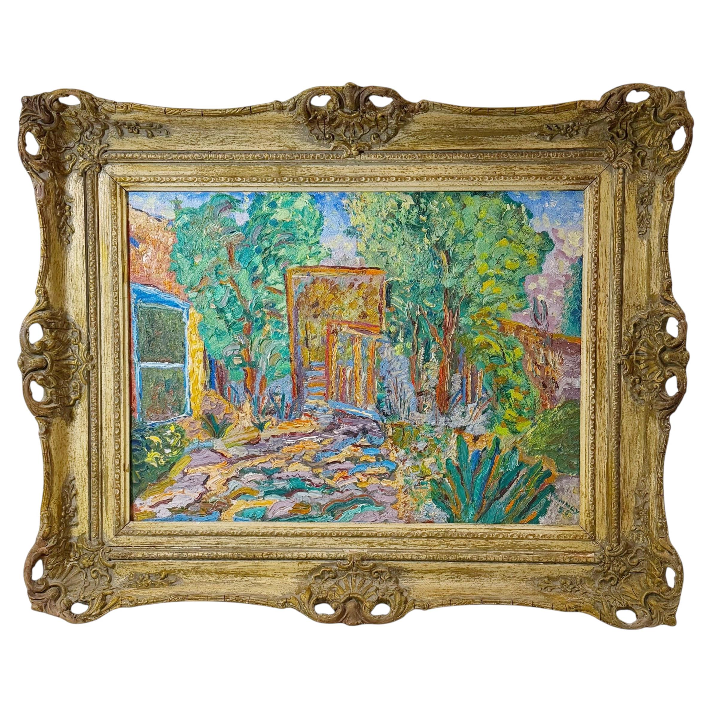 Oil On Board Painting In Monumental French Style Frame