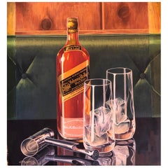 Vintage Oil on Board Painting "Johnnie Walker Black" by Listed Artist Arthur Fitzpatrick