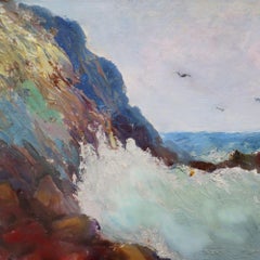 Öl auf Karton Gemälde eines Maine Coastal Scene signiert von Mo Henneman C1920