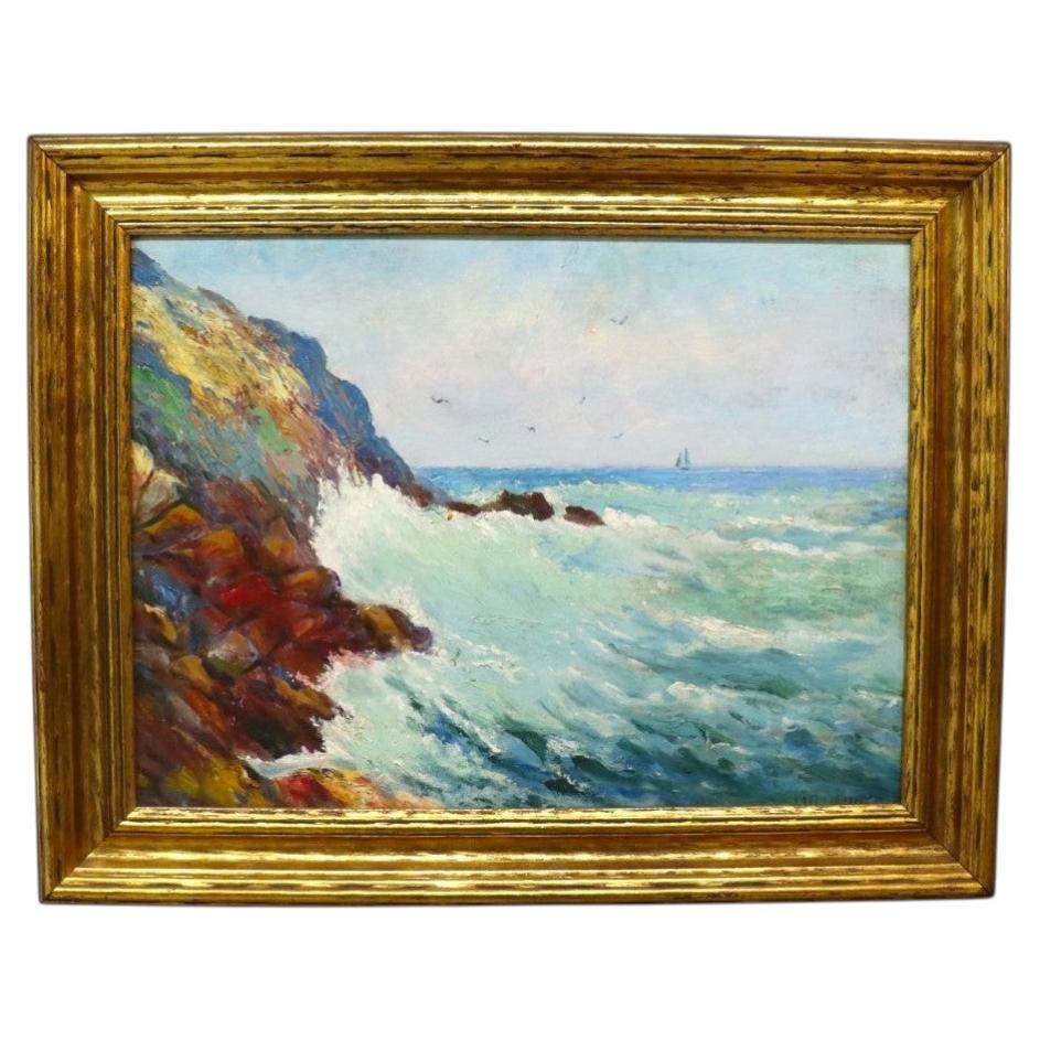 Oil On Board Painting Of A Maine Coastal Scene Signed By Mo Henneman C1920