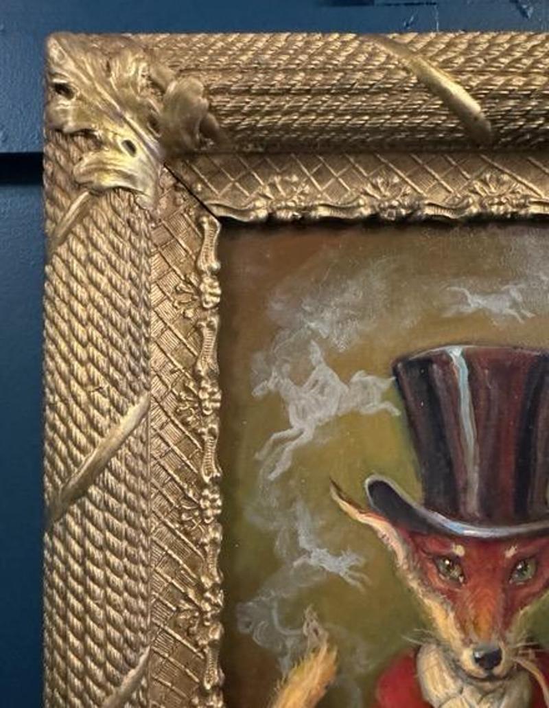 Oil on Board Painting of Dapper Dan Fox by Anthony Barham in Antique Frame For Sale 2