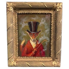 Oil on Board Painting of Dapper Dan Fox by Anthony Barham in Vintage Frame