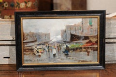 Peinture à l'huile sur carton du marché de Naples:: Oscar Ricciardi