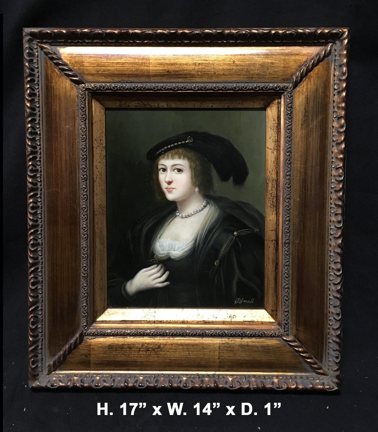 Attractive oil on board painting portrait of a 14th century woman.
Very well done and modeled. In a very good condition. Signed F. Small.
Appears to be made 20th century or earlier.
Possibly English.
Measures: Canvas H 10