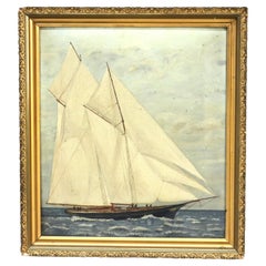 Oil on Board Painting, Seascape with a Tall Mast Sailing Ship, Framed, C1900