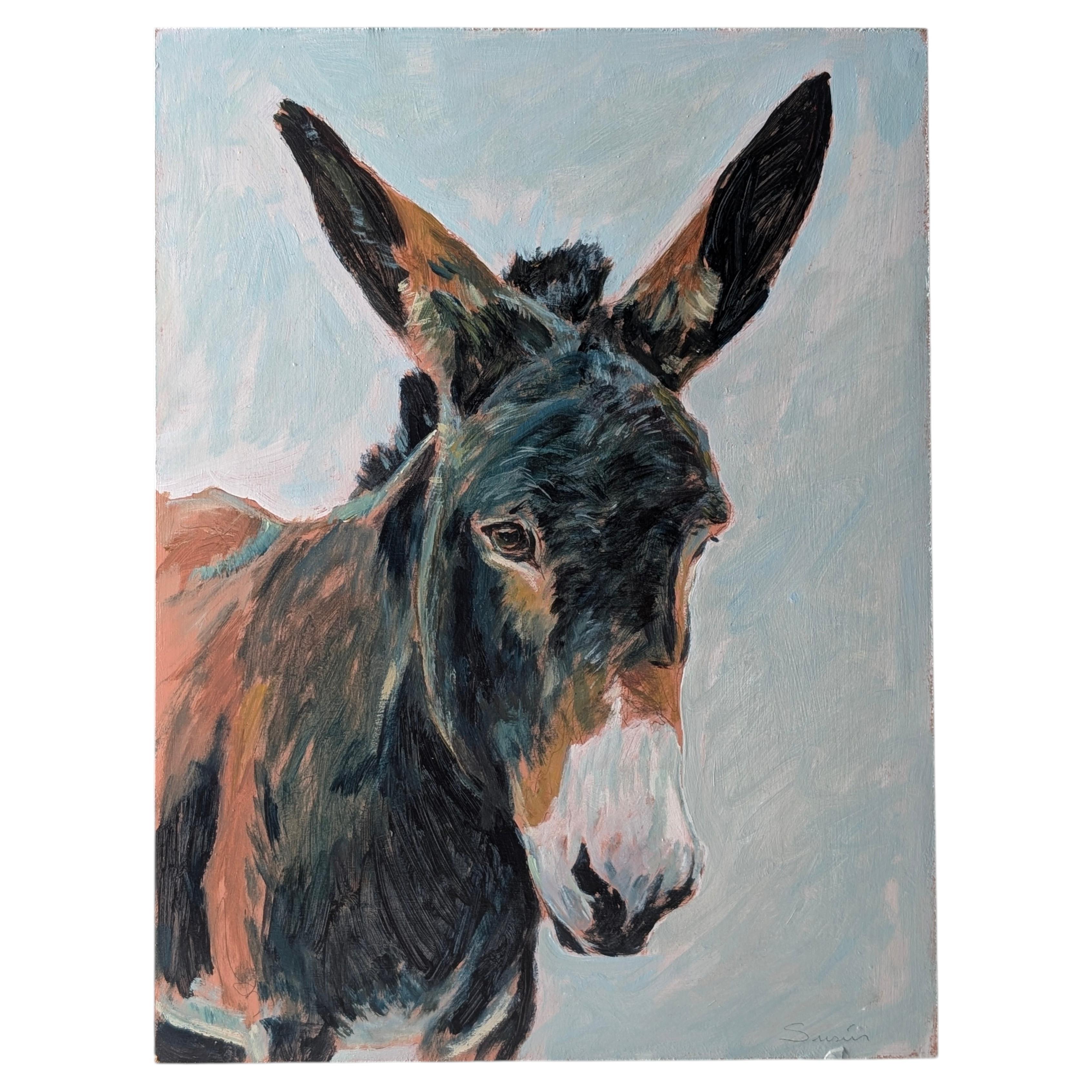 Oil on Board Portrait of a Donkey, 20th Century