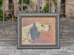 Oil on Board Portrait of an English Setter in Carved Frame, circa 1920