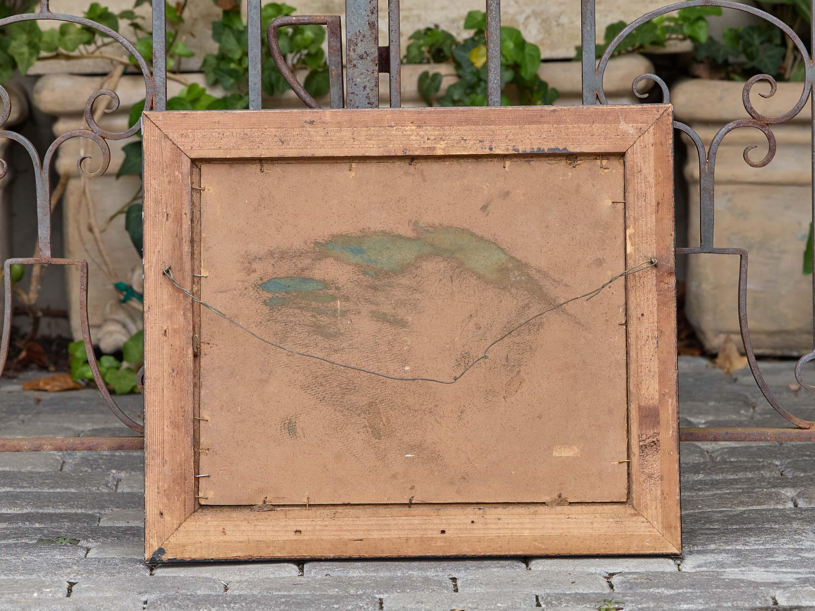 20ième siècle Huile sur carton Portrait d'un setter anglais dans un cadre sculpté, vers 1920 en vente