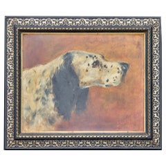 Huile sur carton Portrait d'un setter anglais dans un cadre sculpté, vers 1920