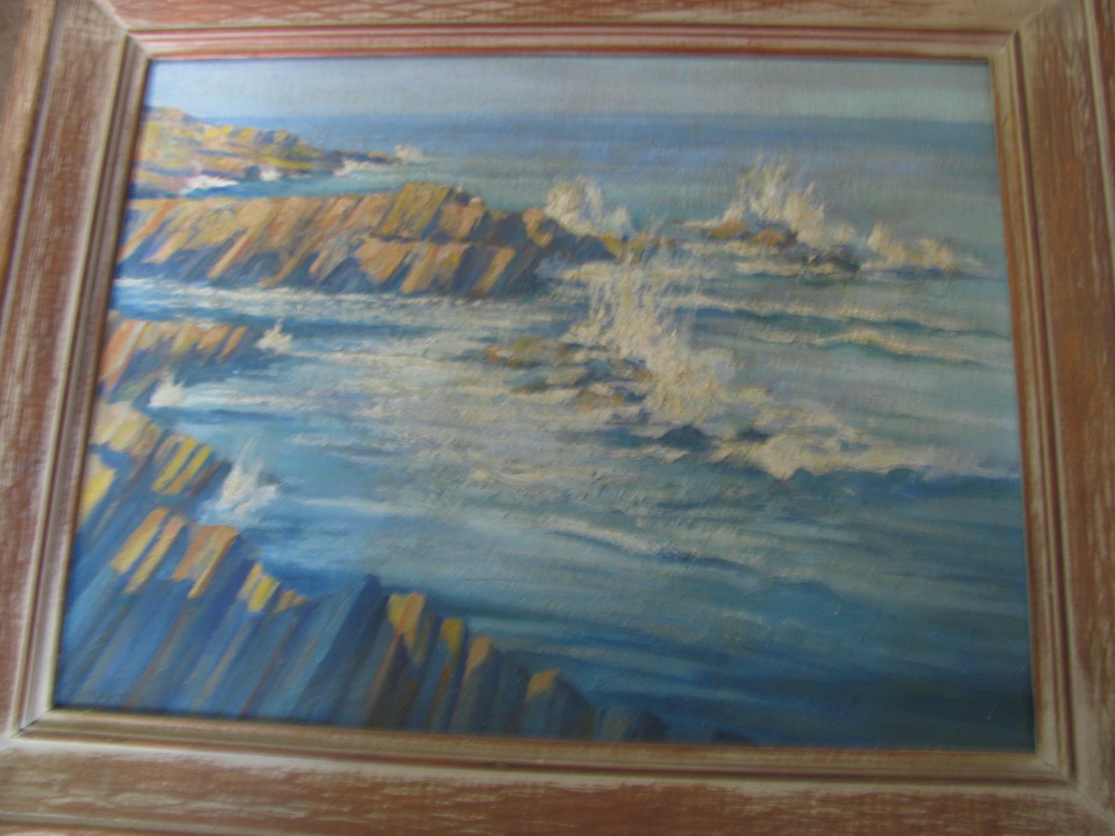 Adirondack Oil on Board Seascape by Maine Artist Charles Andrew Hafner, 1937