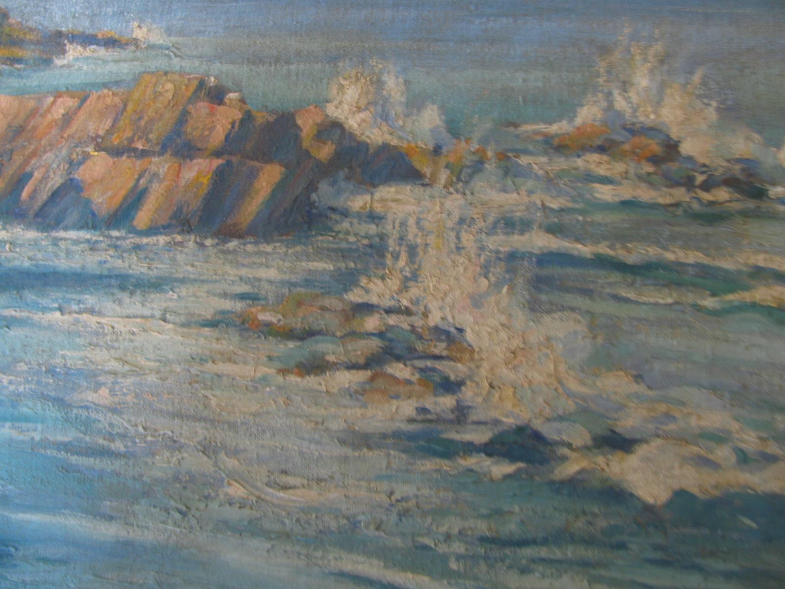 Brushed Oil on Board Seascape by Maine Artist Charles Andrew Hafner, 1937