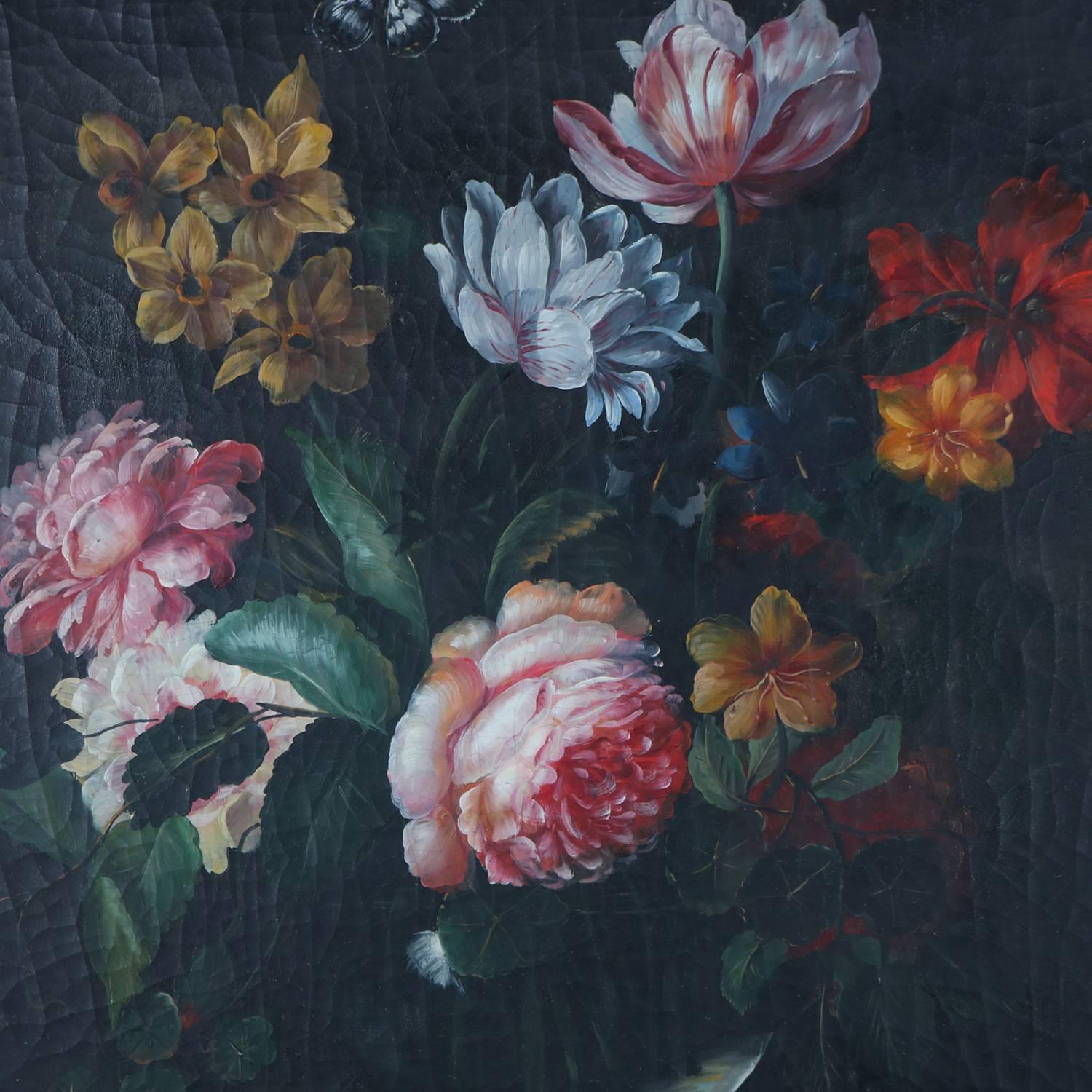 Oil on board still life painting of garden flowers including daffodils and peonies in table vase, seated in giltwood frame, anonymous, 20th century

Measures - frame 31
