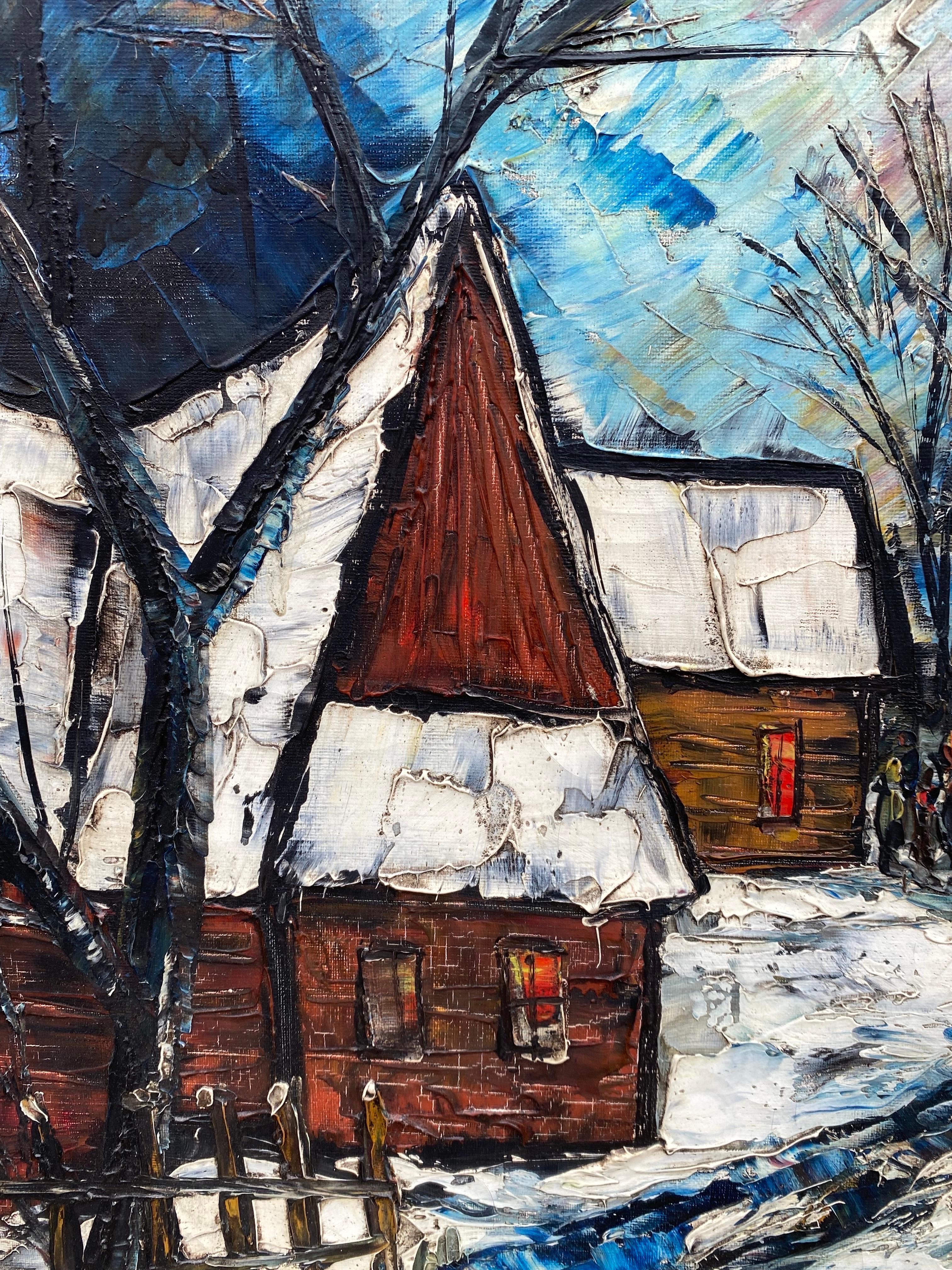 Mid-Century Modern Oil on Board Winter Landscape, Signed Sacha Di Puchalo For Sale