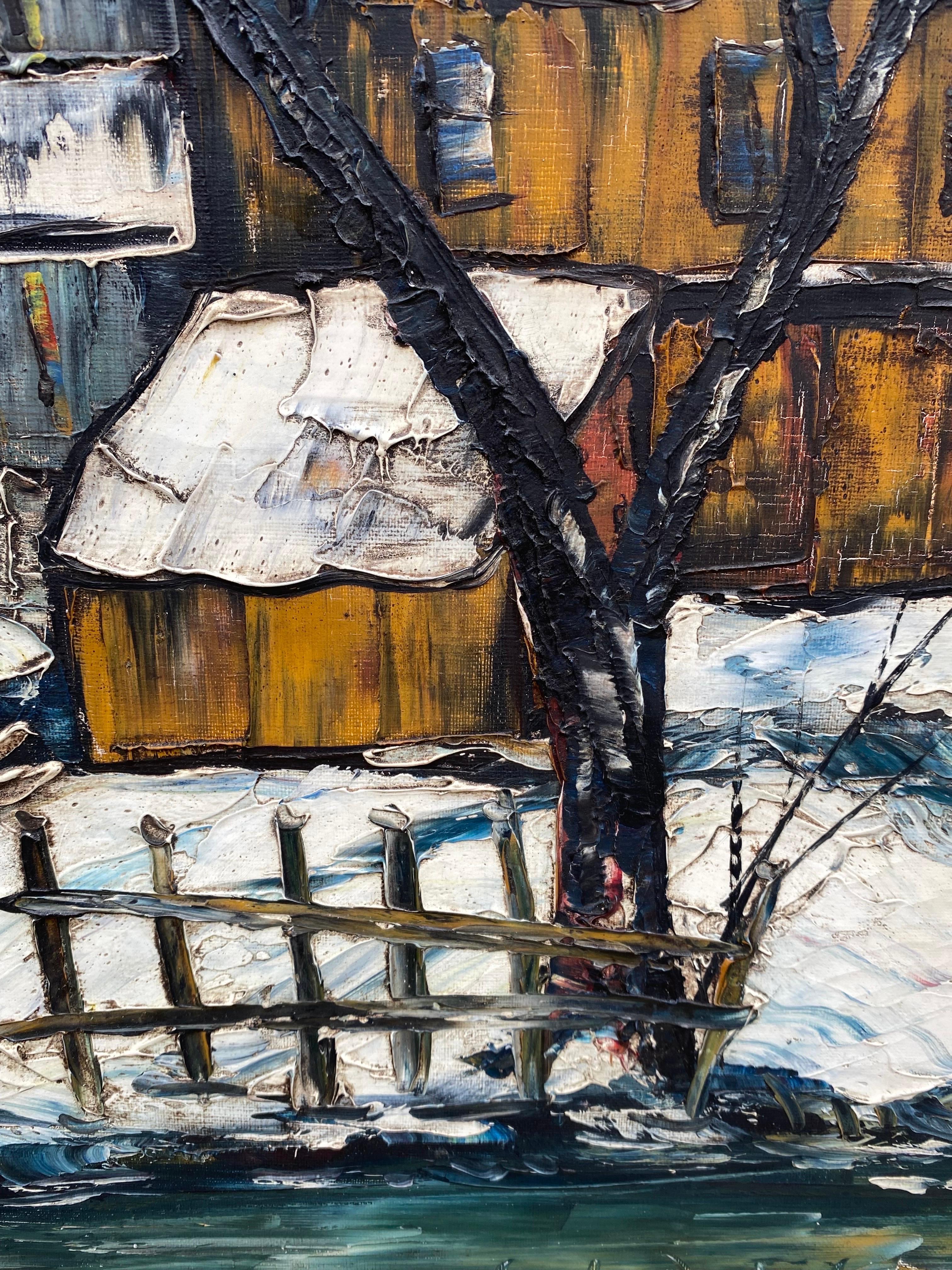 Mid-Century Modern Oil on Board Winter Landscape, Signed Sacha Di Puchalo