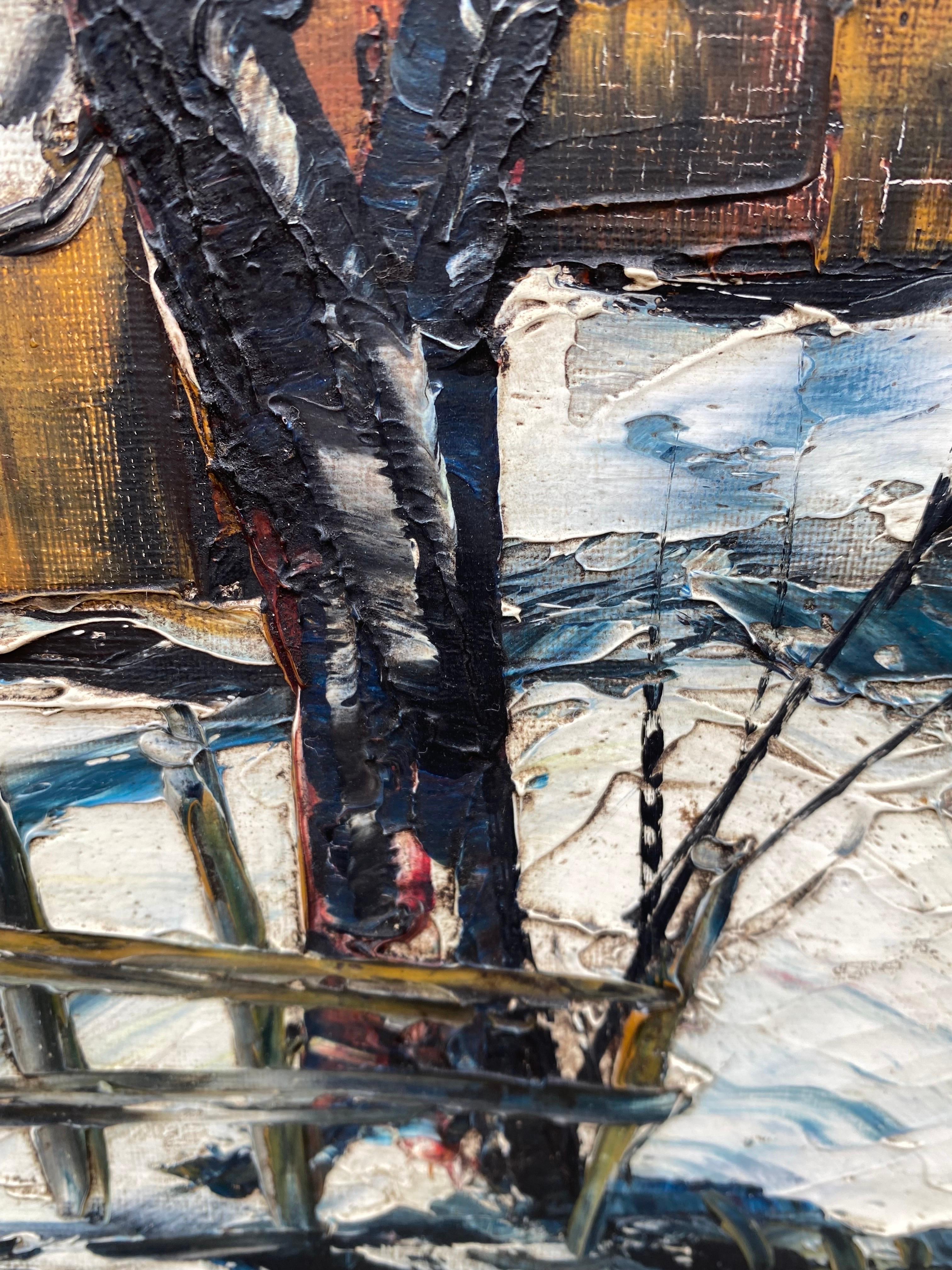 Oil on Board Winter Landscape, Signed Sacha Di Puchalo In Good Condition In Philadelphia, PA