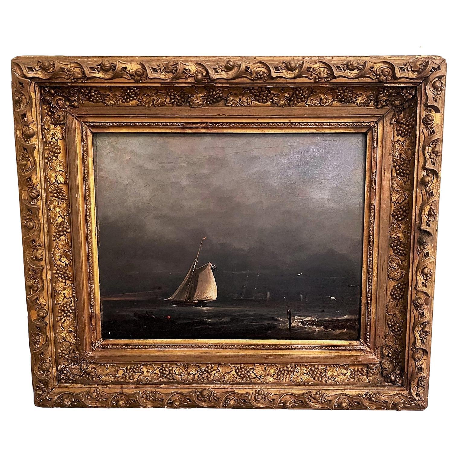 Oil on Board, "Yacht Race Off the Coast of France", Circa:1860 For Sale