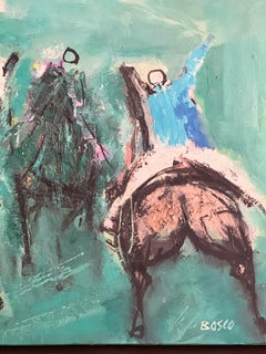 Jeu de polo à l'huile sur toile de Pierre Bosco-Circa 1960