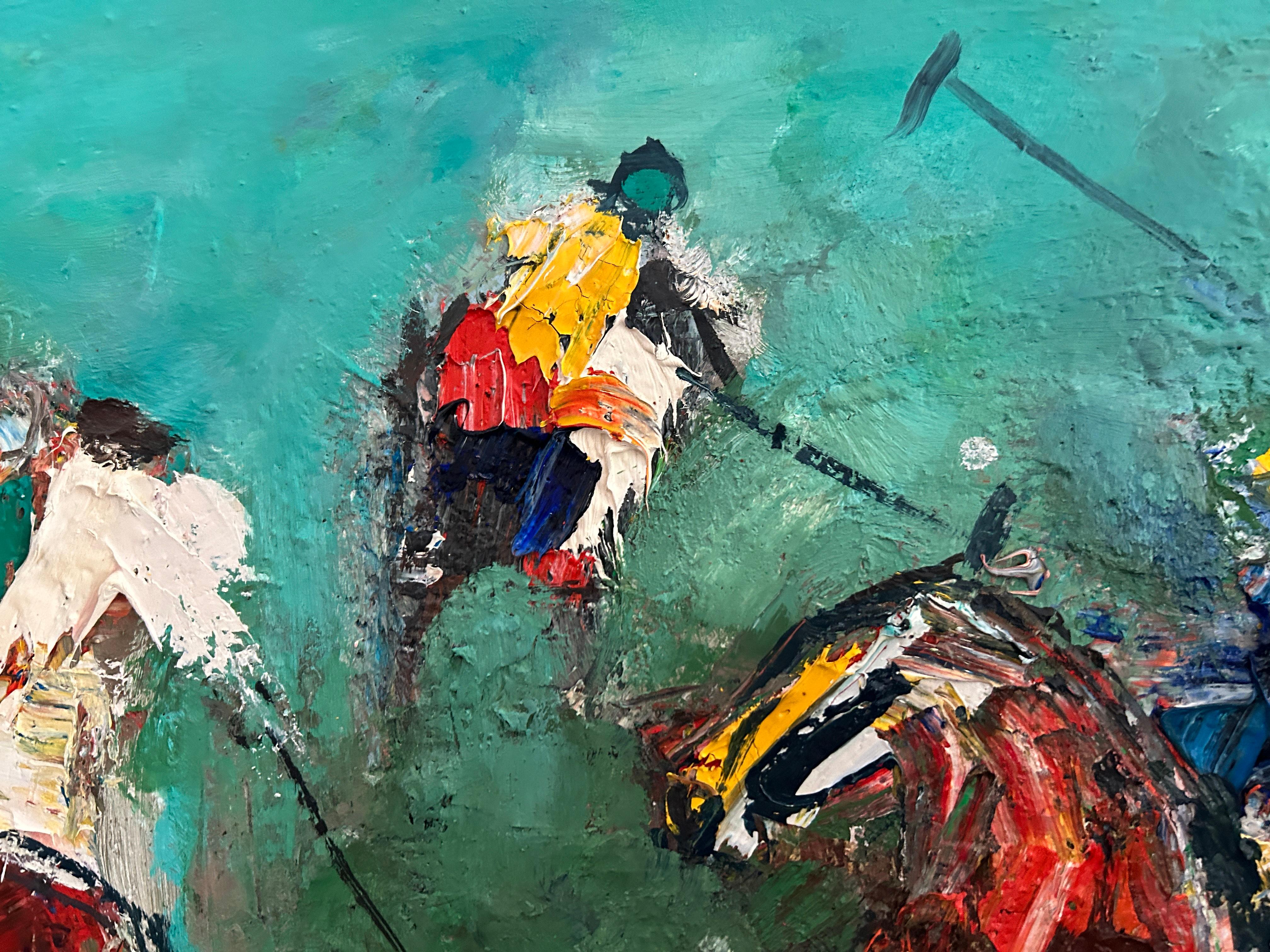 Expressionist Oil on Canva Polo Game by Pierre Bosco-Circa 1960 For Sale
