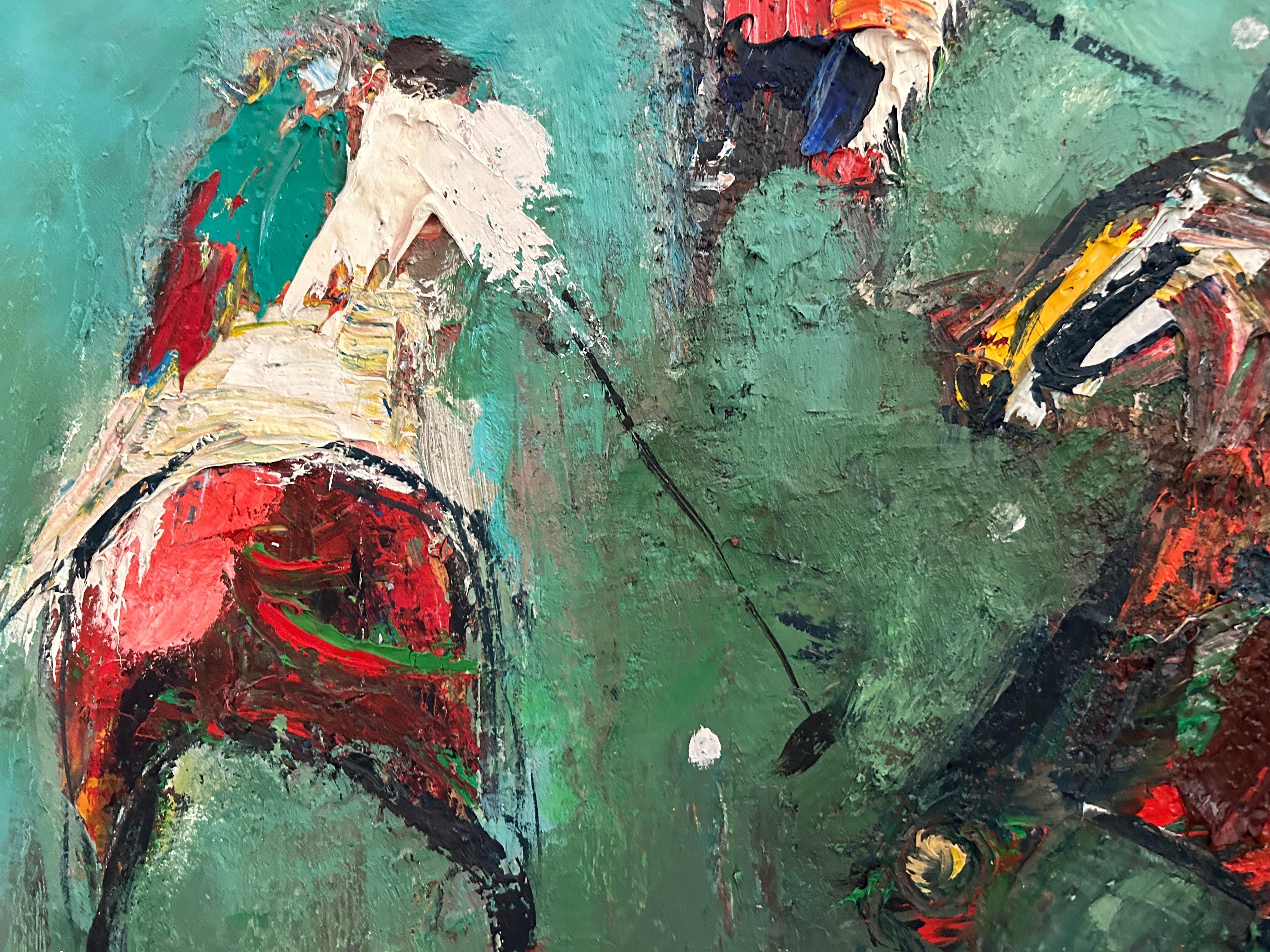 French Oil on Canva Polo Game by Pierre Bosco-Circa 1960 For Sale