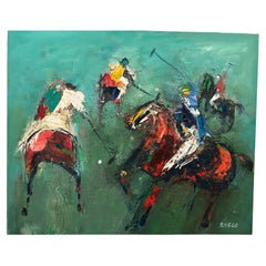 Óleo sobre canva Juego de polo de Pierre Bosco-Circa 1960