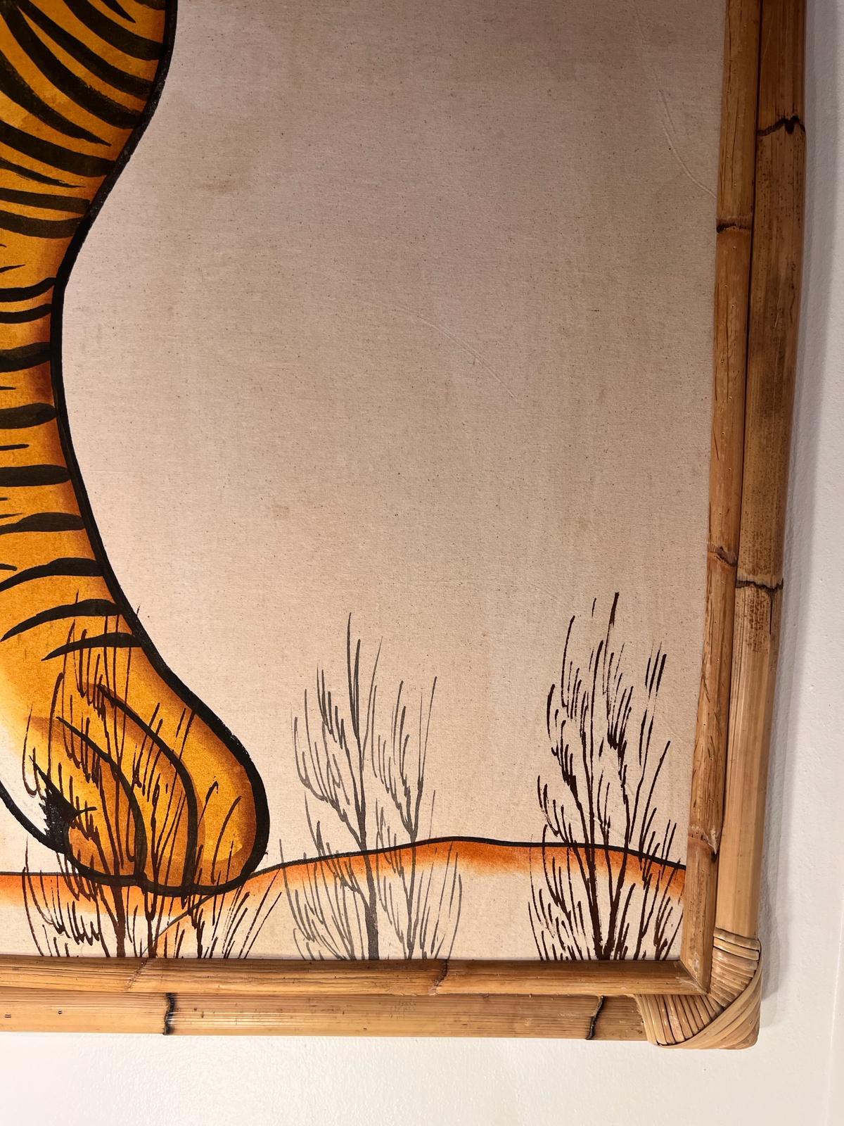 Mid-Century Modern Oil on canva tiger by Jaime Parladé 