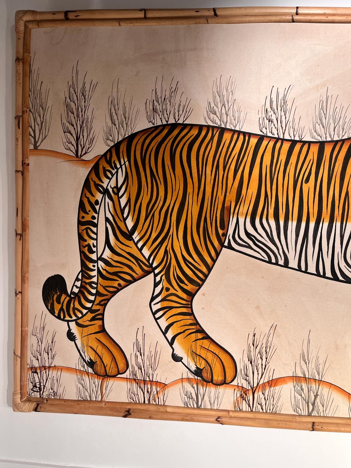 Spanish Oil on canva tiger by Jaime Parladé 