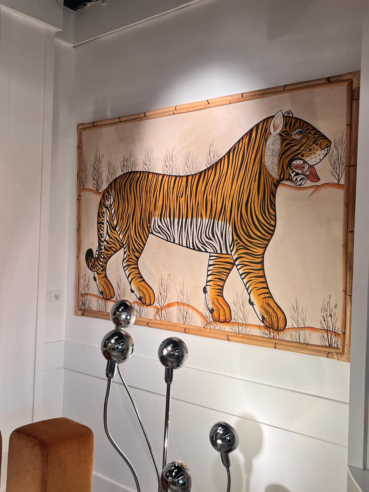 Oil on canva tiger by Jaime Parladé  In Good Condition For Sale In Saint-Ouen, FR