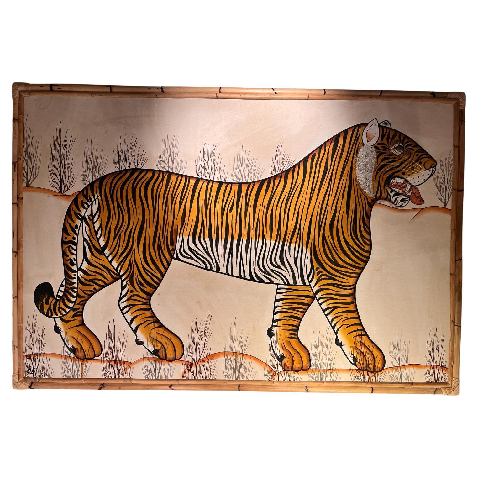 Oil on canva tiger by Jaime Parladé  For Sale