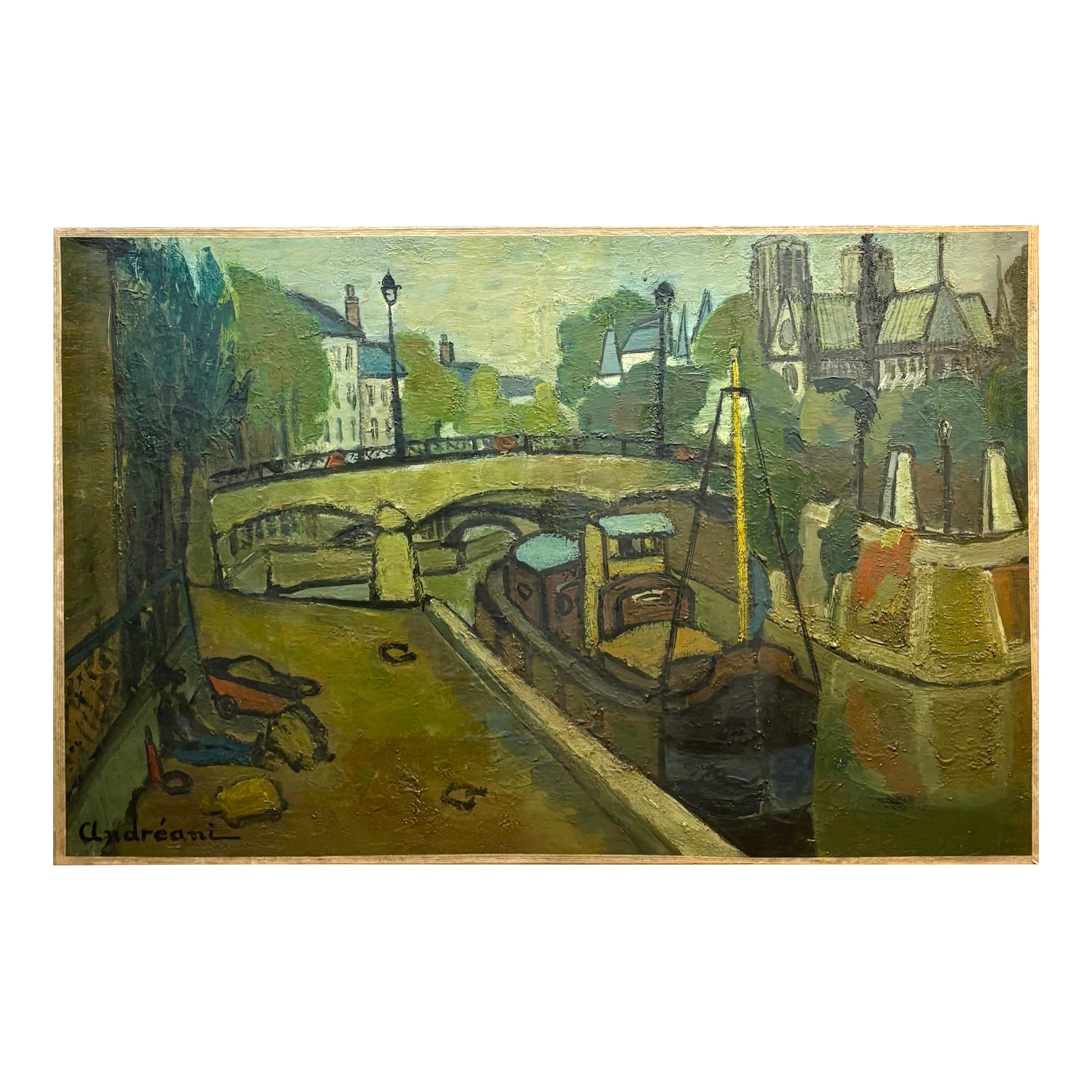 Oil on Canvas, 1961 by Simone Andeani 
Pont Notre Dame
 en vente