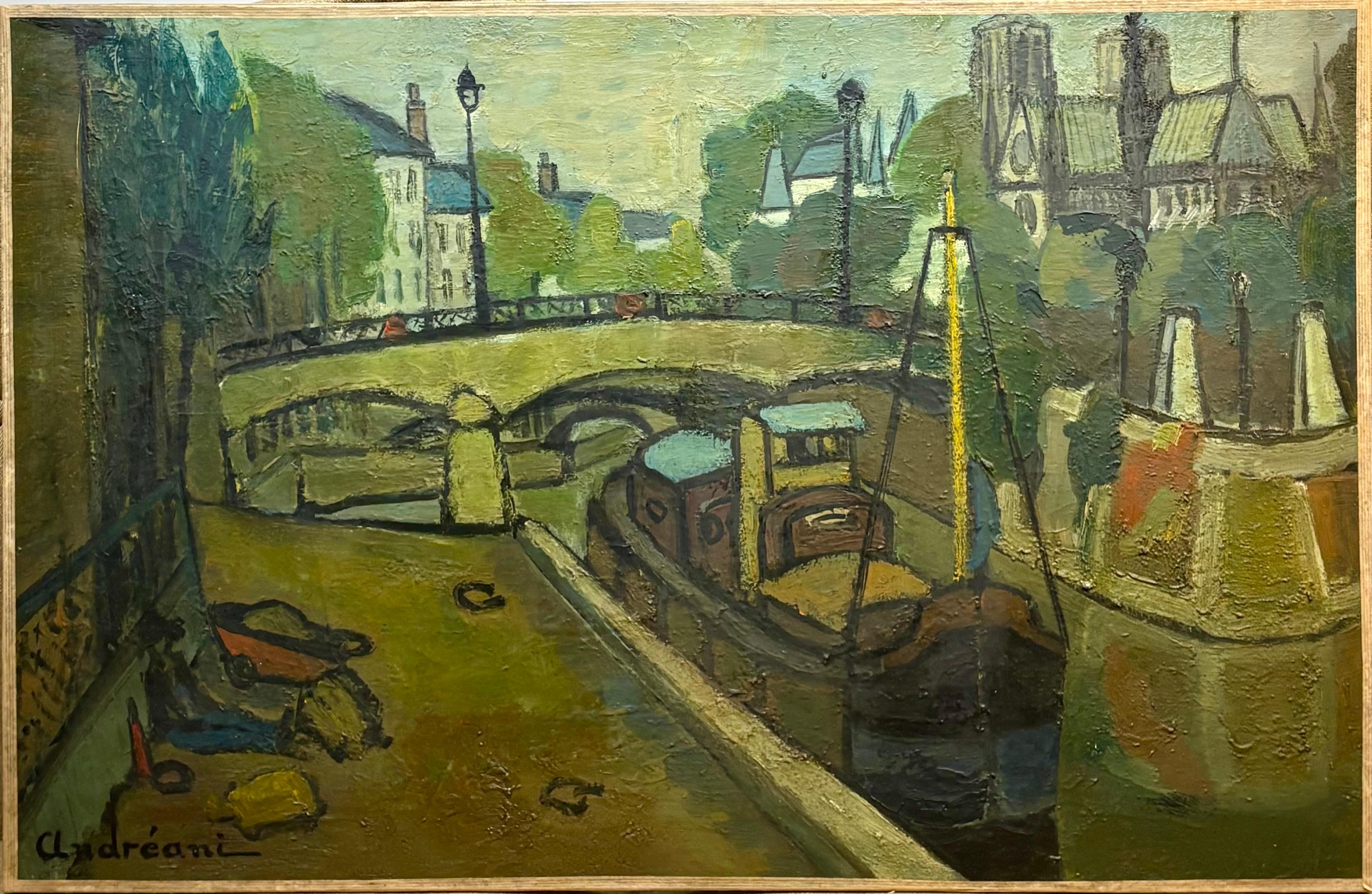 Oil on Canvas, 1961 by Simone Andeani 
Pont Notre Dame
 For Sale