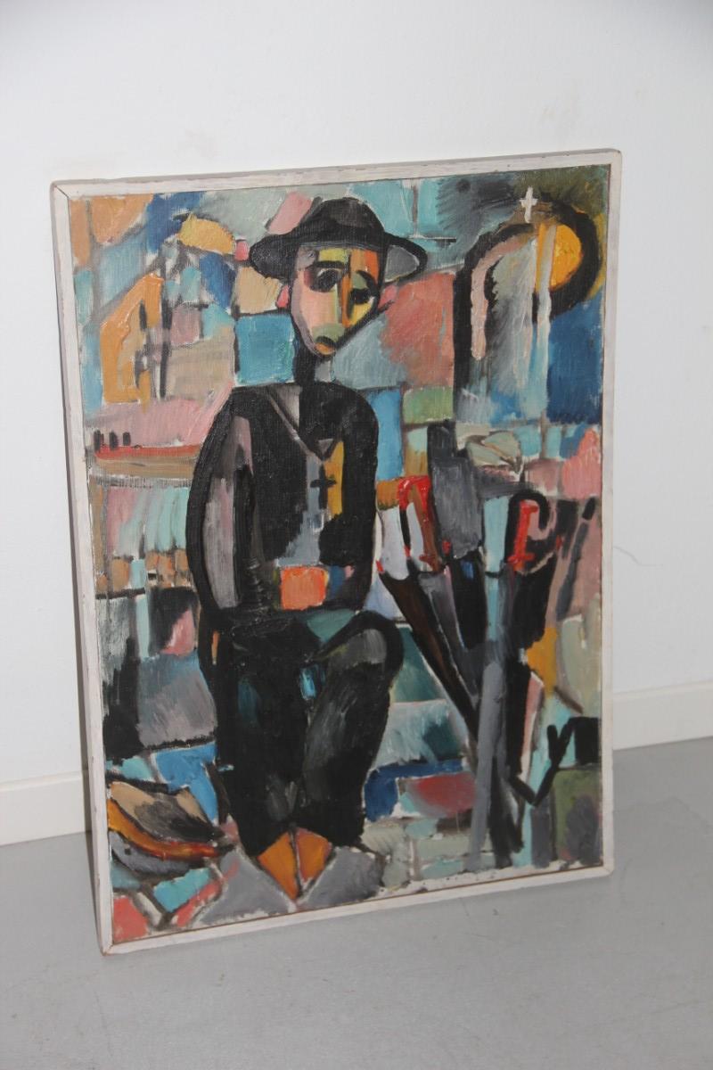 Olio su tela del 1969 raffigurante un sacerdote ebreo con firma sul retro in vendita 6