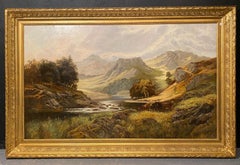 Oil on Canvas Pastoral Scene Cows Grazing at a Riverbank Signed