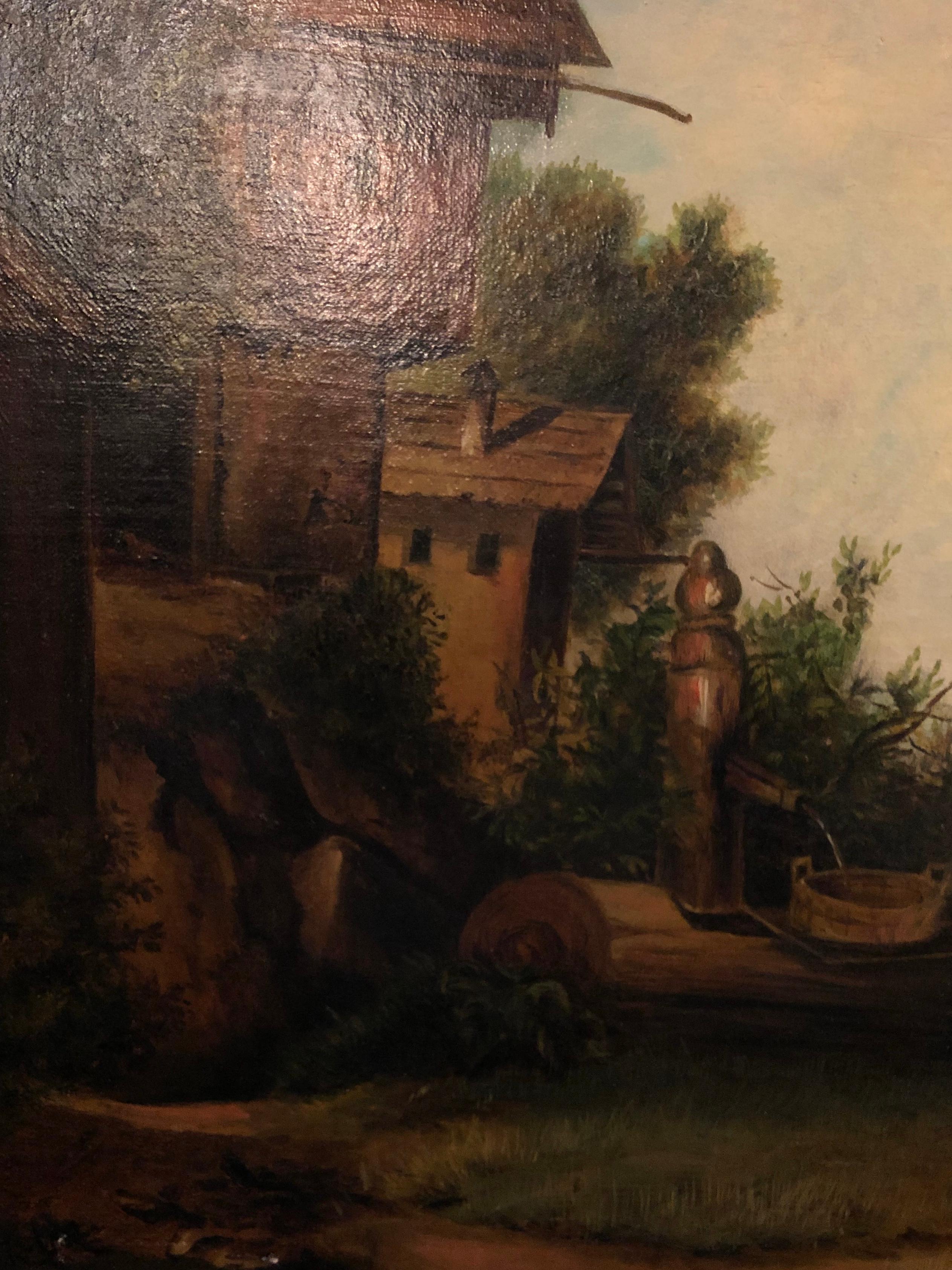 Wood Oil on Canvas 19th Century Signed R. Tyler Mother and Child in the Field