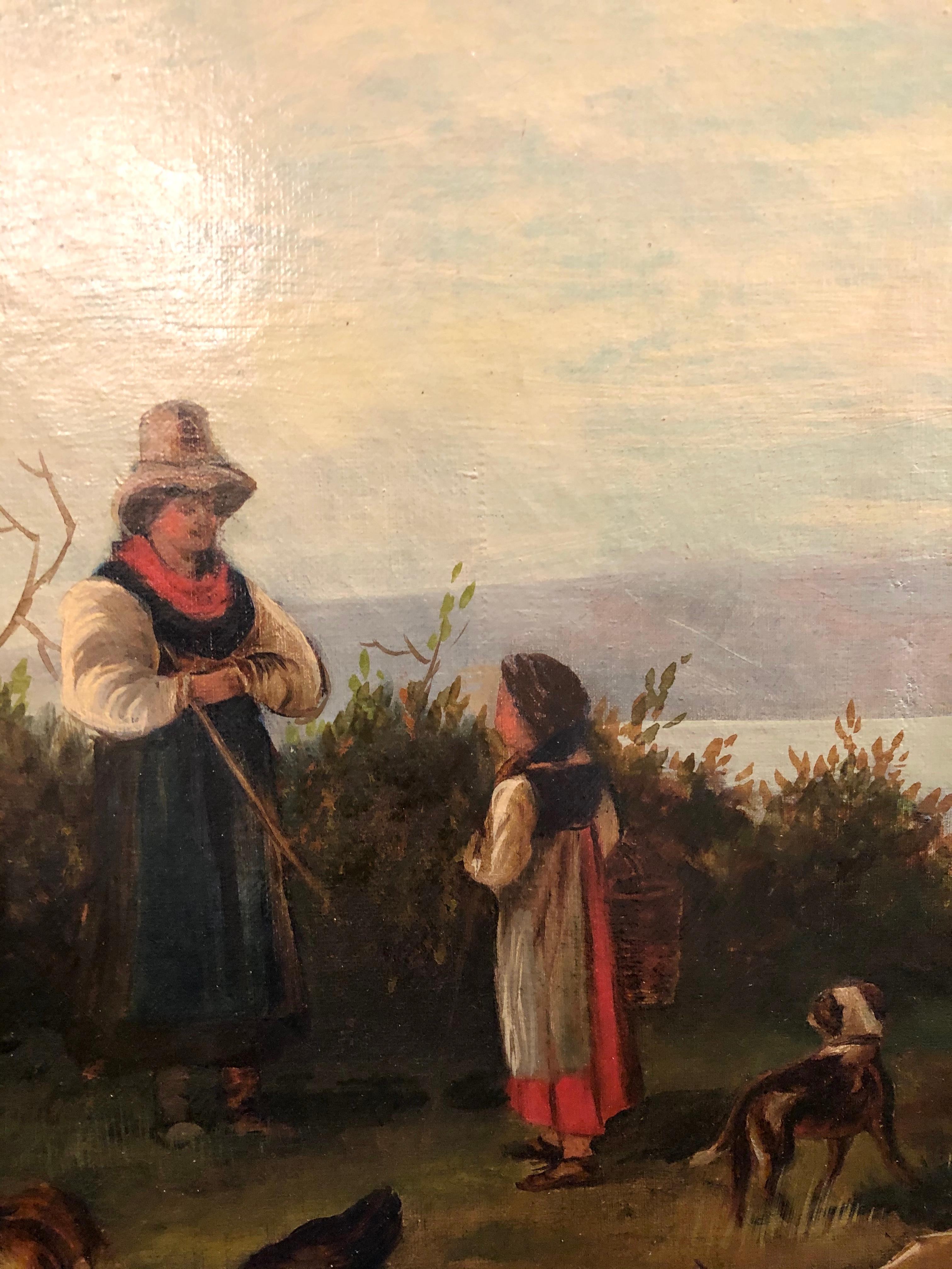 Oil on Canvas 19th Century Signed R. Tyler Mother and Child in the Field 1