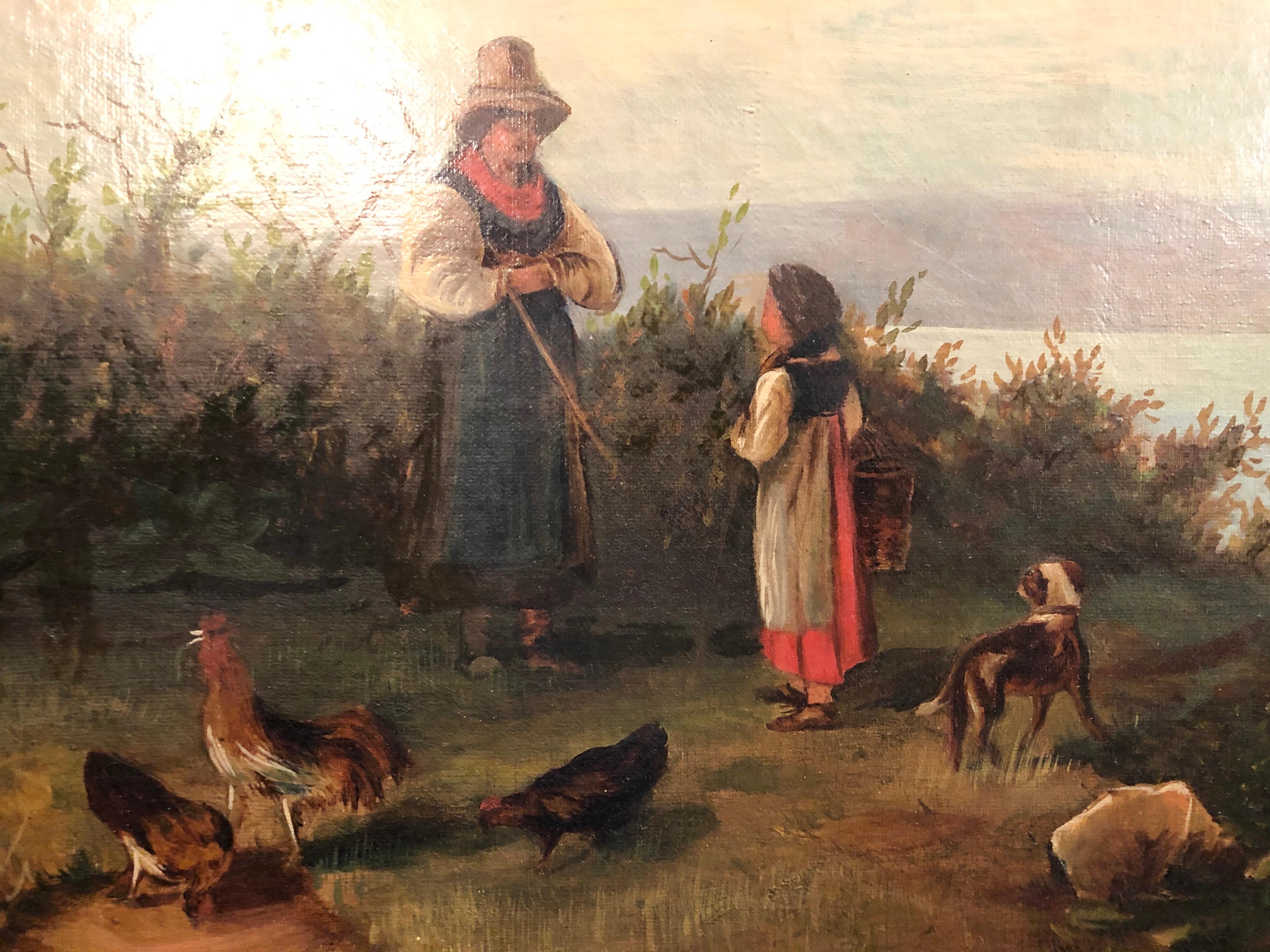 Oil on Canvas 19th Century Signed R. Tyler Mother and Child in the Field 2